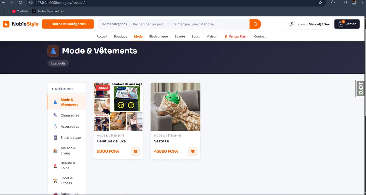 Aperçu de Noble Style, application e-commerce développée avec Django