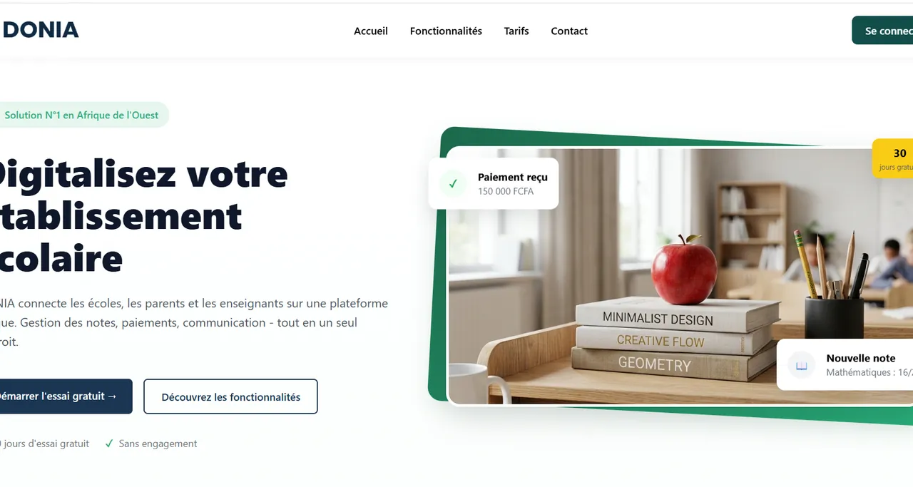 DONIA Pro — Plateforme SaaS • Gestion Scolaire