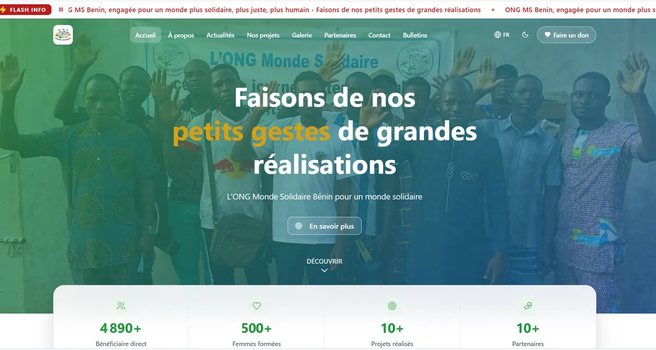 Aperçu du projet Site web de l'ONG MS Benin